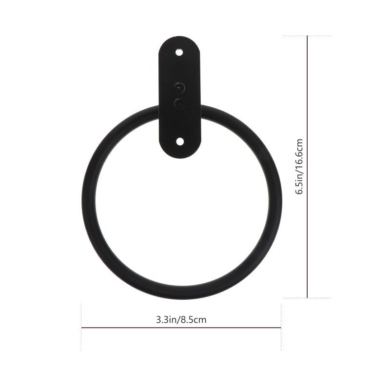 Black Non Drill Bathroom Towel Ring Wall Hanger Matte Finish Sturdy Storage Rack - Image 3