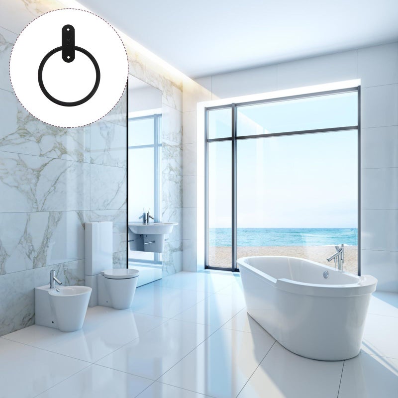 Black Non Drill Bathroom Towel Ring Wall Hanger Matte Finish Sturdy Storage Rack - Image 5