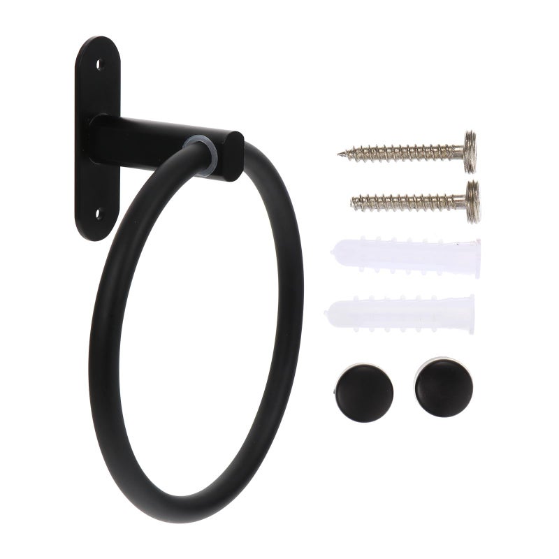 Black Non Drill Bathroom Towel Ring Wall Hanger Matte Finish Sturdy Storage Rack - Image 2