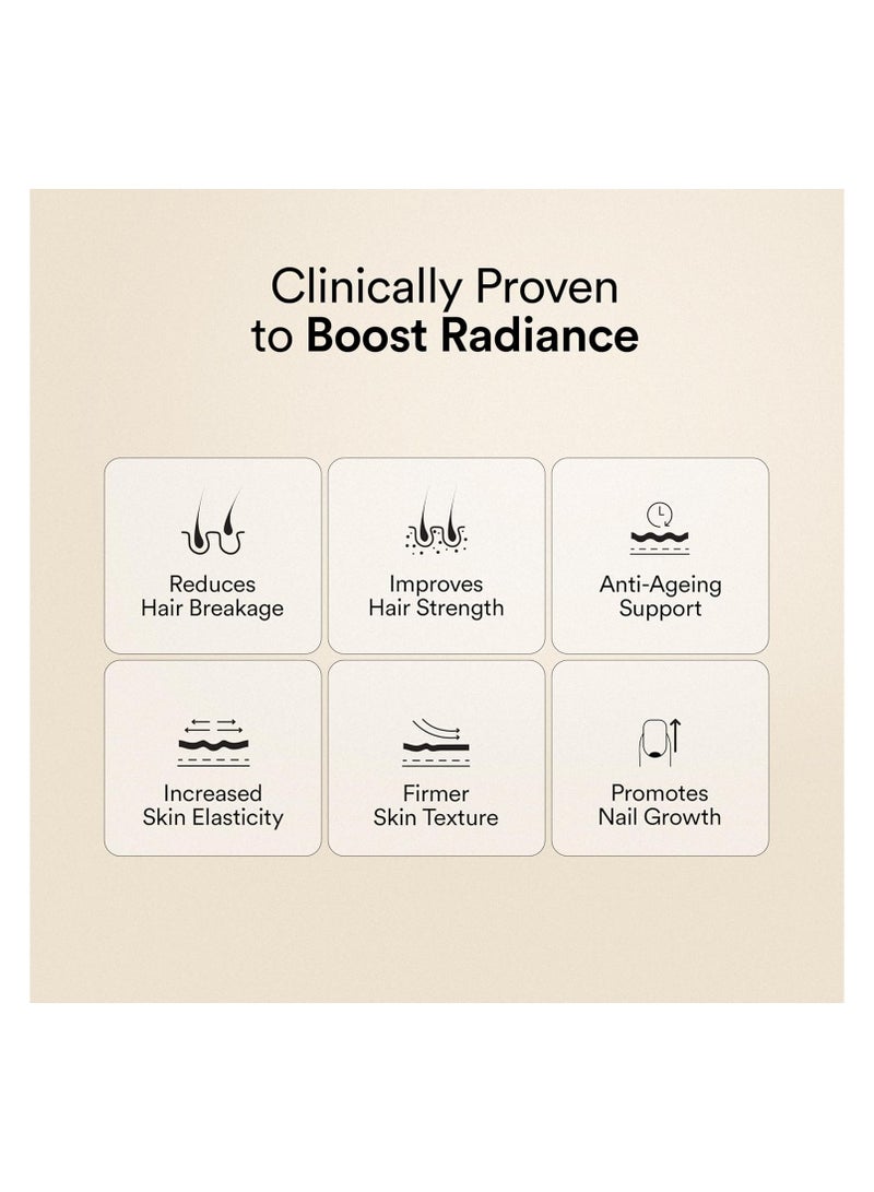 Korean Beauty Marine Collagen Skin Radiance Peptides 8g | Biotin, Vitamin C, E, Hyaluronic, Astaxanthin | Clinically Proven Healthy Skin, Hair & Nails | Mango Peach powder, 250gms