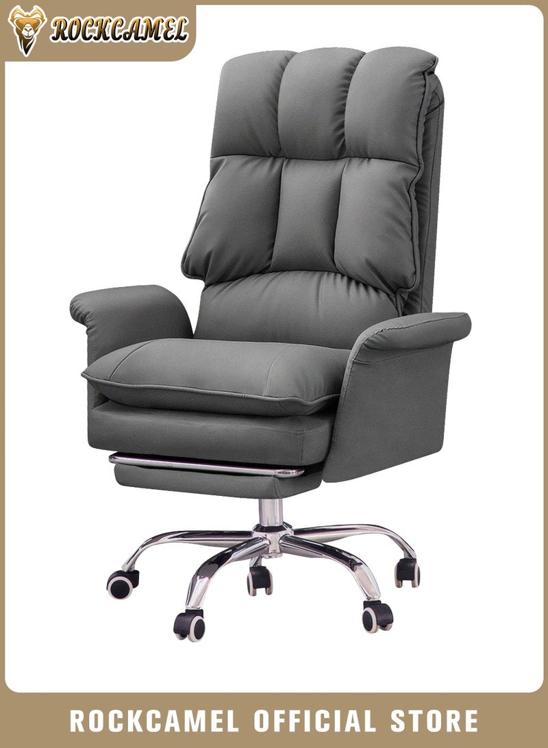 ROCKCAMEL Ergonomic Computer Chair with Foldable Footrest,  Large Angle Reclining Chair with Segmented Back Support, Adjustable Swivel Task Chair, Steel Silent Caster Base, Gaming Chair for Home Office, Grey - Image 1