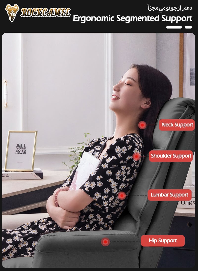 ROCKCAMEL Ergonomic Computer Chair with Foldable Footrest,  Large Angle Reclining Chair with Segmented Back Support, Adjustable Swivel Task Chair, Steel Silent Caster Base, Gaming Chair for Home Office, Grey - Image 3