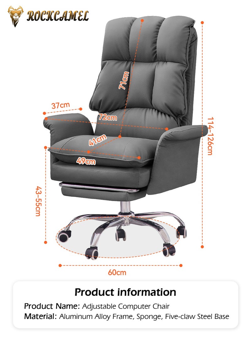 ROCKCAMEL Ergonomic Computer Chair with Foldable Footrest,  Large Angle Reclining Chair with Segmented Back Support, Adjustable Swivel Task Chair, Steel Silent Caster Base, Gaming Chair for Home Office, Grey - Image 4