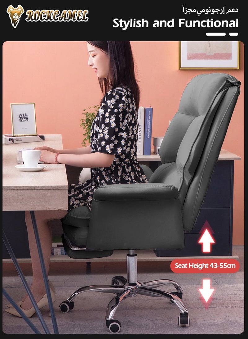 ROCKCAMEL Ergonomic Computer Chair with Foldable Footrest,  Large Angle Reclining Chair with Segmented Back Support, Adjustable Swivel Task Chair, Steel Silent Caster Base, Gaming Chair for Home Office, Grey - Image 5