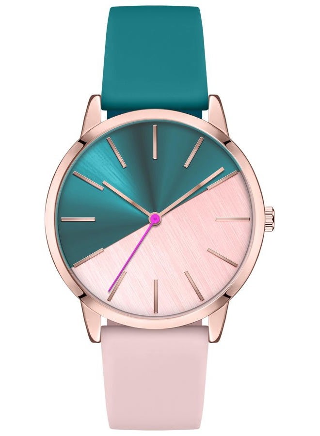Bisley Women's Rose Gold Watch Pink and Green Watch Silicone Strap Watch Three Hand Analog Watch Gift Watch - Image 1