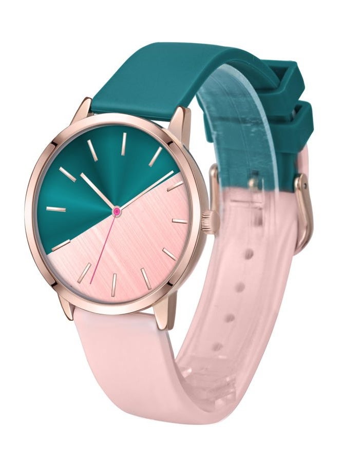 Bisley Women's Rose Gold Watch Pink and Green Watch Silicone Strap Watch Three Hand Analog Watch Gift Watch - Image 3