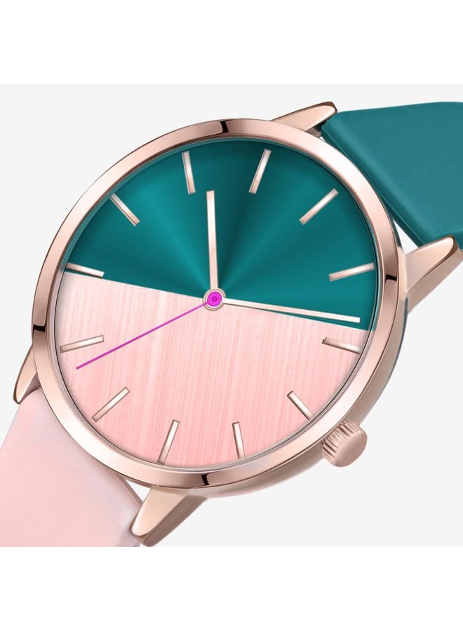 Bisley Women's Rose Gold Watch Pink and Green Watch Silicone Strap Watch Three Hand Analog Watch Gift Watch - Image 2