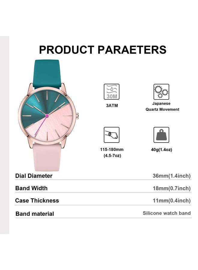 Bisley Women's Rose Gold Watch Pink and Green Watch Silicone Strap Watch Three Hand Analog Watch Gift Watch - Image 5
