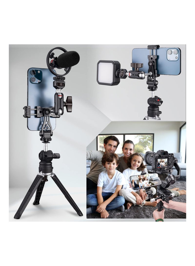 Safe Metal Phone Tripod Mount Double Cold Shoe Hot Holder 360° Adjustable Adapter for iPhone Smartphone DSLR Camera Cage Gimbal Stabilizer Vlog - Image 5