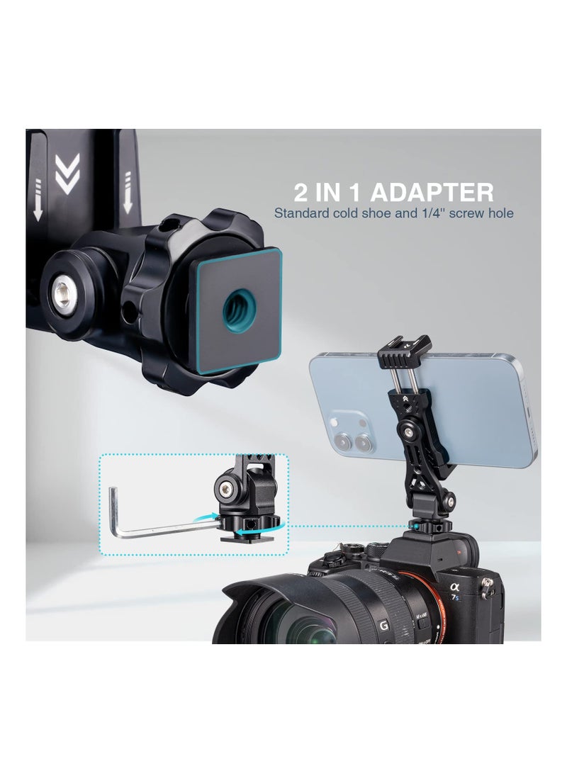 Safe Metal Phone Tripod Mount Double Cold Shoe Hot Holder 360° Adjustable Adapter for iPhone Smartphone DSLR Camera Cage Gimbal Stabilizer Vlog - Image 3