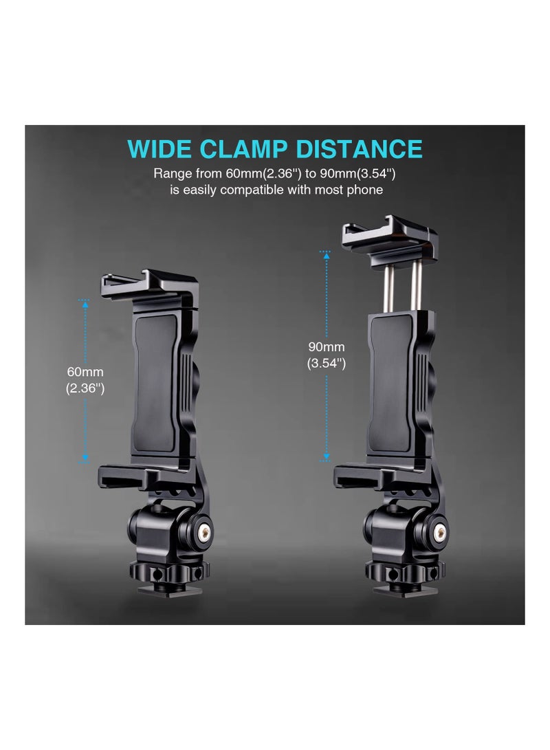 Safe Metal Phone Tripod Mount Double Cold Shoe Hot Holder 360° Adjustable Adapter for iPhone Smartphone DSLR Camera Cage Gimbal Stabilizer Vlog - Image 4
