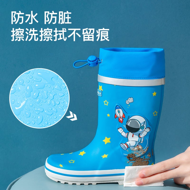 Cartoon Children'S Drawstring Rain Boots Rubber Mid-Tube Primary School Students' Rain Boots Boys And Girls Kindergarten Water Shoes Waterproof - Image 5