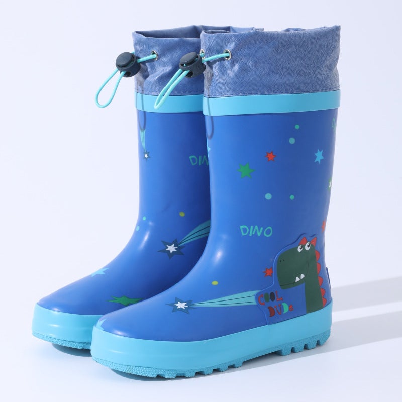 Cartoon Children'S Drawstring Rain Boots Rubber Mid-Tube Primary School Students' Rain Boots Boys And Girls Kindergarten Water Shoes Waterproof - Image 1