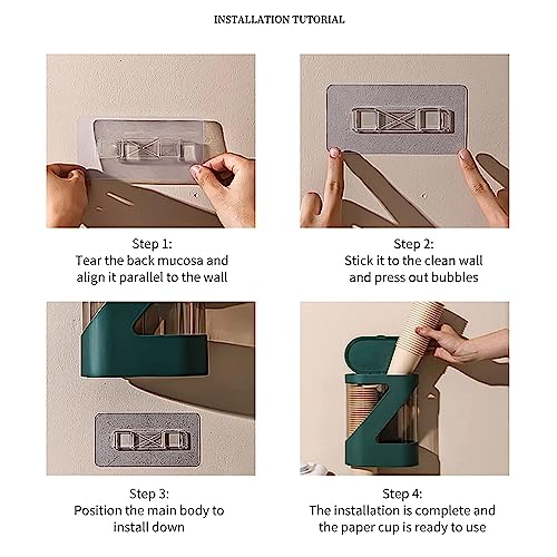 Styxon Wall-Mounted Disposable Cup Dispenser with Dustproof Cover Self Adhesive Pull Type Double Tube Water Paper Cup Holder Wall Mount Cup Rack for Home & Kitchen - Random Color - Image 4