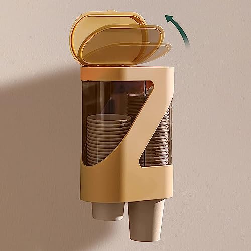 Styxon Wall-Mounted Disposable Cup Dispenser with Dustproof Cover Self Adhesive Pull Type Double Tube Water Paper Cup Holder Wall Mount Cup Rack for Home & Kitchen - Random Color - Image 2