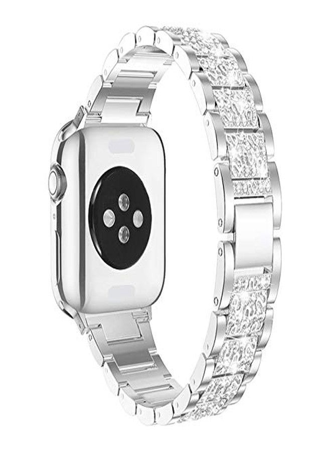 Mosonio Compatible with Apple Watch Band 46mm S11/S10 with Case Women, Jewelry Replacement Metal Wristband with 2 Pack Bling PC Protective Cover for iWatch Series 11/10(46mm,Silver) - Image 2