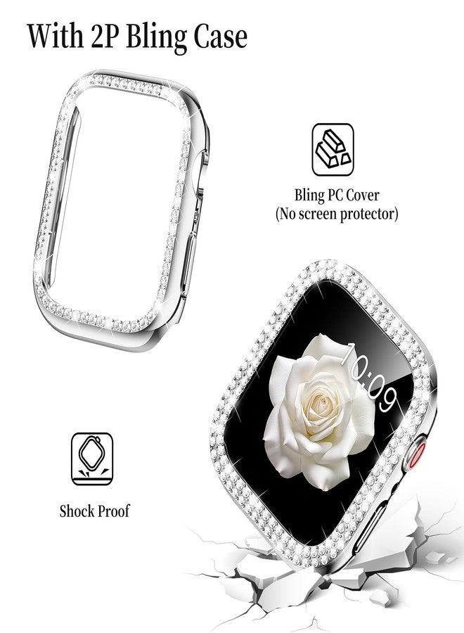 Mosonio Compatible with Apple Watch Band 46mm S11/S10 with Case Women, Jewelry Replacement Metal Wristband with 2 Pack Bling PC Protective Cover for iWatch Series 11/10(46mm,Silver) - Image 5
