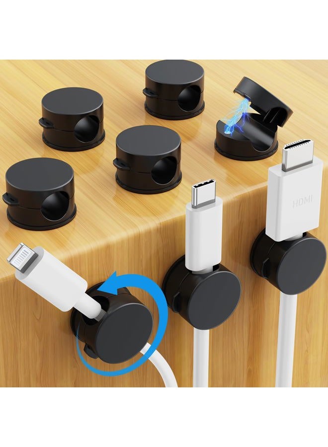 AGPtek 8 Pack Magnetic Cable Clips, Upgraded 360° Rotatable Cord Holder Clips Desk Cord Organizer Adhesive Wire Management for Nightstand Office Phone Charging Cords USB Cable Keeper (Black) - Image 1