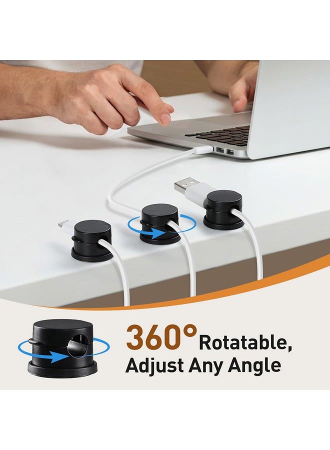 AGPtek 8 Pack Magnetic Cable Clips, Upgraded 360° Rotatable Cord Holder Clips Desk Cord Organizer Adhesive Wire Management for Nightstand Office Phone Charging Cords USB Cable Keeper (Black) - Image 2