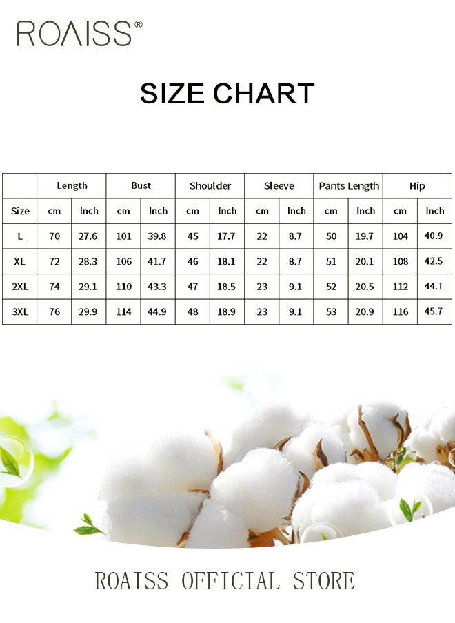roaiss 2Pcs Pure Cotton Home Pajamas Set for Men Summer Round Neck Loose Short Sleeve and Comfortable Elastic Waistband Shorts Simple Pure Color Breathable Casual Pyjama Suit  - Image 4