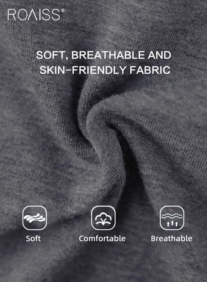 رويس طقم بيجامة منزلية من القطن الخالص مكون من قطعتين للرجال صيفي برقبة دائرية وأكمام قصيرة فضفاضة وسروال خصر مطاطي مريح بسيط بلون نقي يسمح بمرور الهواء - Image 5