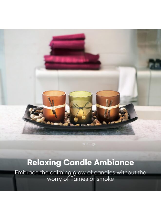 يُسلِّم حاملات الشموع، مجموعة شموع بدون لهب بتصميم عتيق، 3 شموع صغيرة، صخور وصينية - ديكور طاولة خريفي (ألوان ترابية) - Image 2