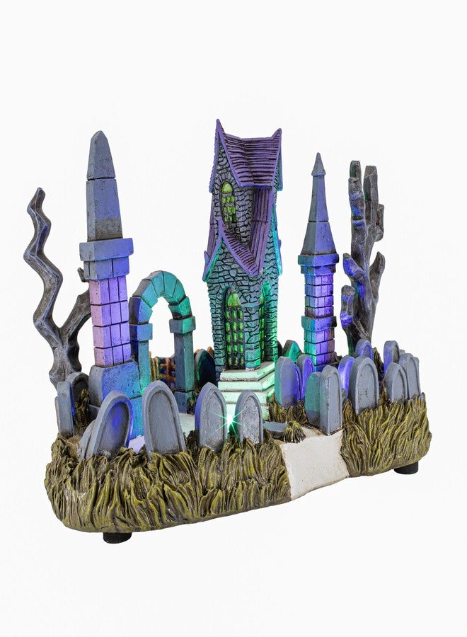 FG Square Cemetery Yard Graveyard Grave Theme Spooky Halloween Village Colorful LED Lights 9.25"x 5" x 6.25" - Image 1
