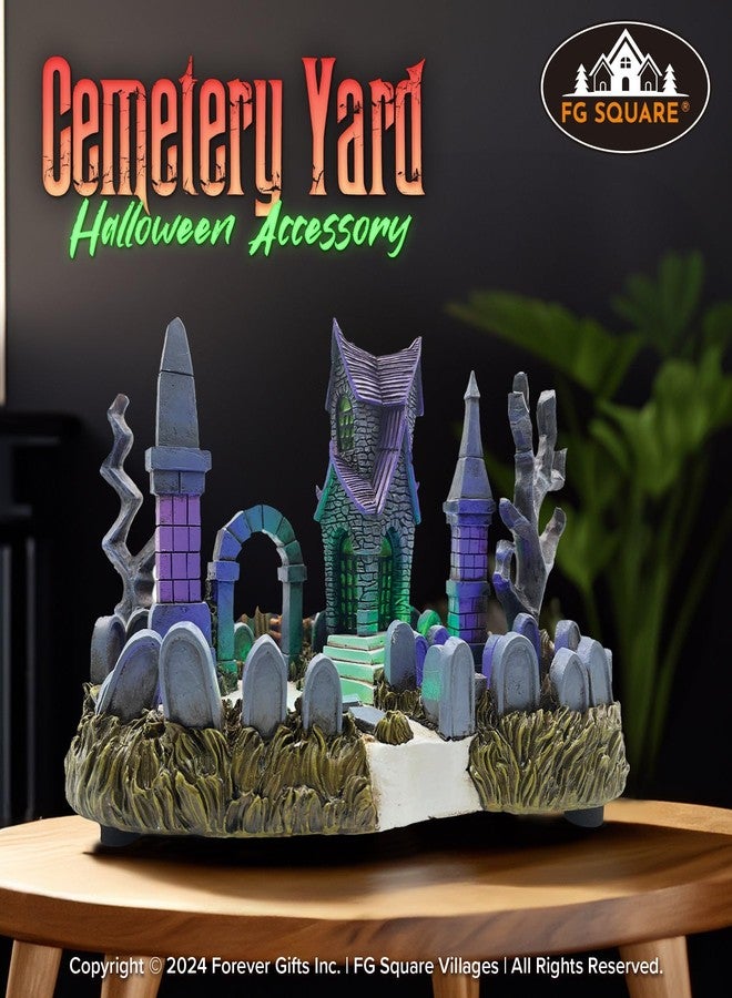 FG Square Cemetery Yard Graveyard Grave Theme Spooky Halloween Village Colorful LED Lights 9.25"x 5" x 6.25" - Image 2