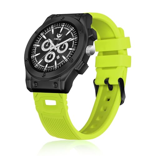 LORENZ Men's Casual Sporty Watch with Black Dial, Waterproof, Neon Green Silicone Strap | MK-4098R - Image 1