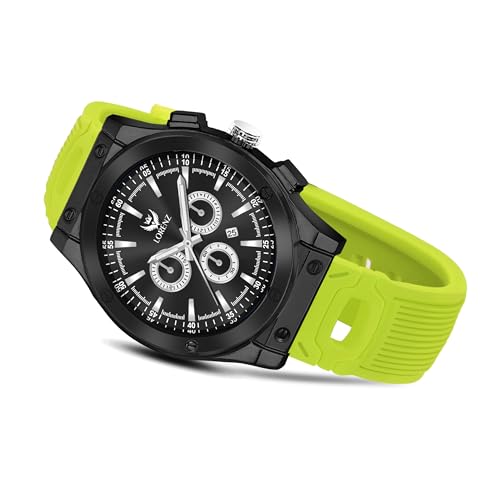 LORENZ Men's Casual Sporty Watch with Black Dial, Waterproof, Neon Green Silicone Strap | MK-4098R - Image 4