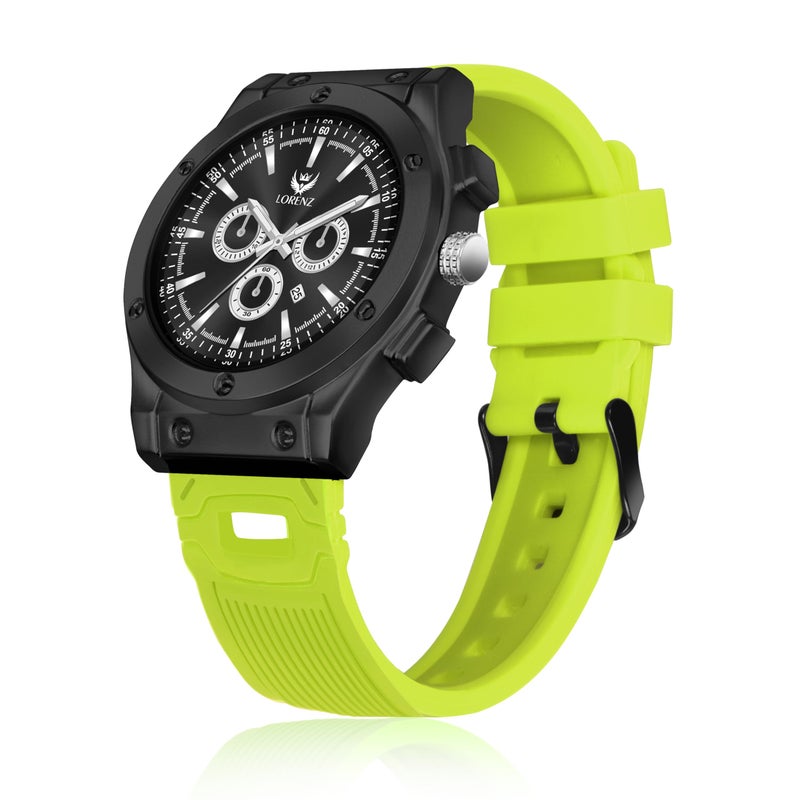 LORENZ Men's Casual Sporty Watch with Black Dial, Waterproof, Neon Green Silicone Strap | MK-4098R - Image 5