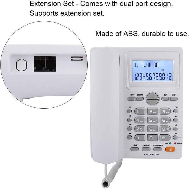 كلاراكو هاتف سلكي، هاتف أرضي مكتبي، هاتف سلكي للاستخدام المنزلي أو المكتبي أو الفندقي، مزود بمكبر صوت، وشاشة لعرض هوية المتصل، وإمكانية إجراء مكالمات بدون استخدام اليدين (أبيض) - Image 3
