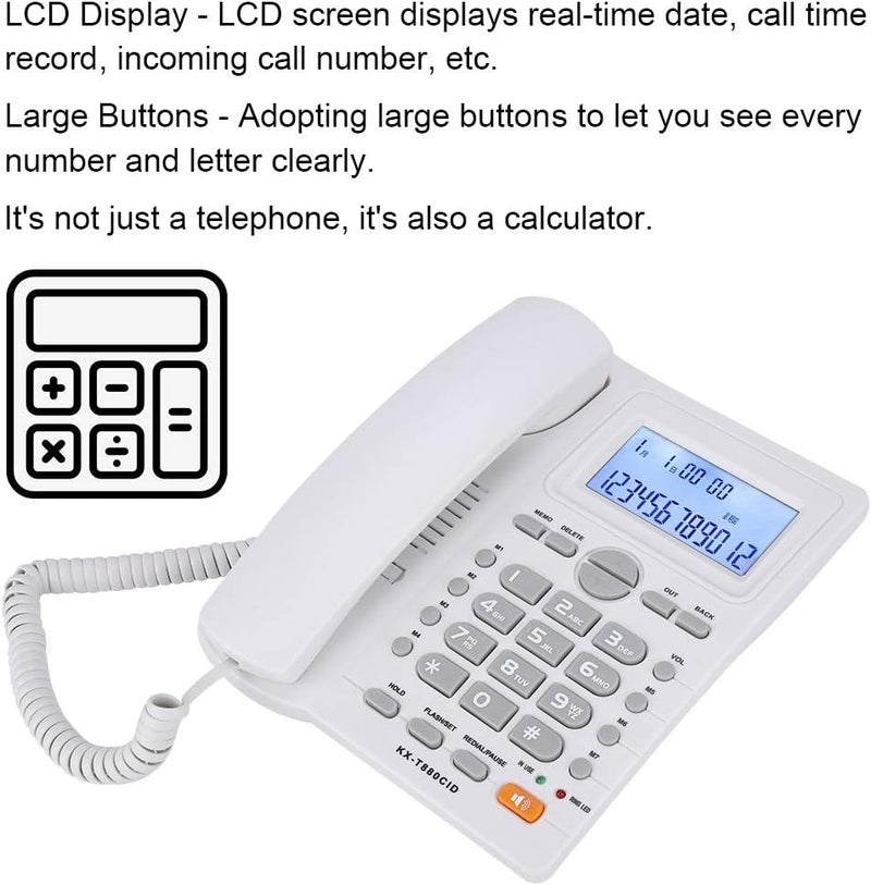 كلاراكو هاتف سلكي، هاتف أرضي مكتبي، هاتف سلكي للاستخدام المنزلي أو المكتبي أو الفندقي، مزود بمكبر صوت، وشاشة لعرض هوية المتصل، وإمكانية إجراء مكالمات بدون استخدام اليدين (أبيض) - Image 2