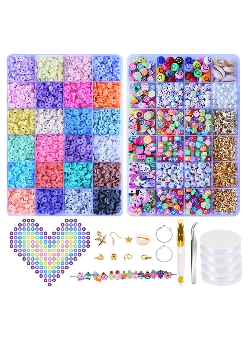 SOLARAE Clay Beads Bracelet Making Kit, Beads DIY Set Handmade Necklace Earring Phone Charm with Pearls Smiley Face Letter for Girls Kids Adults - Image 1