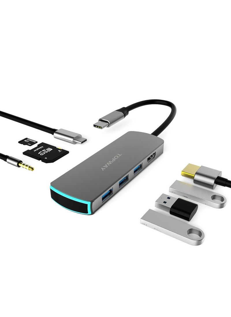 TOPWAY USB C Hub,8 In 1 Type C Adapter With 4K HDMI Port,1 PD Quick Charge Port,3 USB 3.0 Ports,SD & TF Card Slots And 3.5 mm Headphone Audio Jack  - Image 2