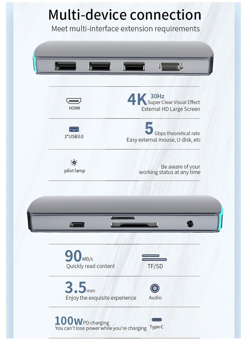 USB C Hub,8 In 1 Type C Adapter With 4K HDMI Port,1 PD Quick Charge Port,3 USB 3.0 Ports,SD & TF Card Slots And 3.5 mm Headphone Audio Jack