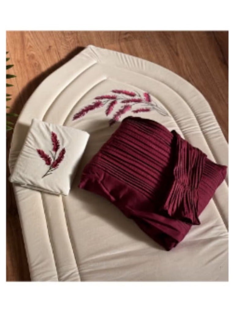 Prayer mat set in the shape of a mihrab, filled with 2cm thick foam padding, with a prayer robe featuring side ties and pleats - Maroon - Image 1