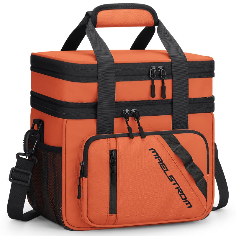 Maelstrom Lunch Box, 20L Insulated Lunch Bag for Men Women, Expandable Double Deck Leakproof Cooler Bag with 6 Pockets, Reusable Lunch Tote Bag for Work, Picnic, Travel, Orange - Image 1