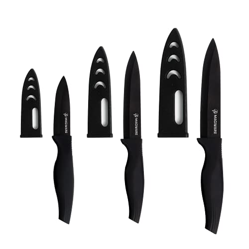 Magiware 6-Piece Paring Knife Set with Sheaths-Ceramic Blade Sharp Rust Proof Stain Resistant (include 5inch Utility Knife, 4inch Fruit Knife,3inch Paring Knife)-Black (win0529) - Image 1