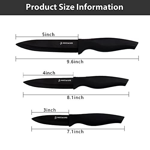 Magiware 6-Piece Paring Knife Set with Sheaths-Ceramic Blade Sharp Rust Proof Stain Resistant (include 5inch Utility Knife, 4inch Fruit Knife,3inch Paring Knife)-Black (win0529) - Image 2