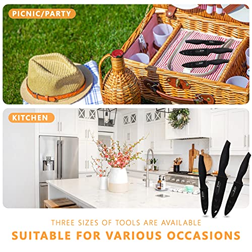 Magiware 6-Piece Paring Knife Set with Sheaths-Ceramic Blade Sharp Rust Proof Stain Resistant (include 5inch Utility Knife, 4inch Fruit Knife,3inch Paring Knife)-Black (win0529) - Image 5
