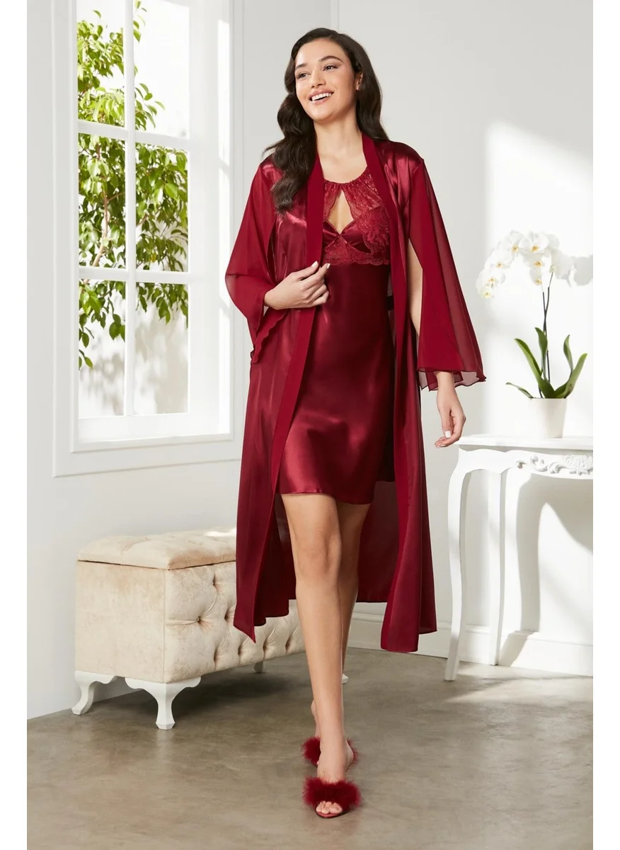 بيير كاردان Satin Lace Nightgown Dressing Gown Set 4375
