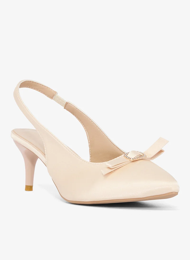 جينجر Satin Bow Detail Sling Back High Heel Pumps