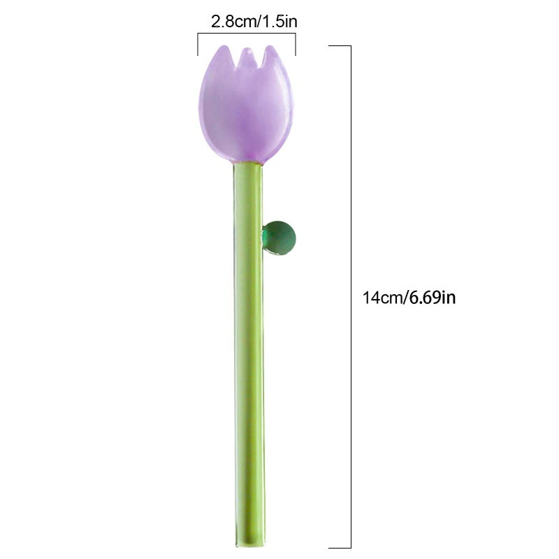 Rddconkit 4 Pcs Borosilicate Color Transparent Glass Spoons,Cute Flower Long Handle Spoons for Ice Cream Dessert Coffee Stirring (Purple Bud Spoon) - Image 2