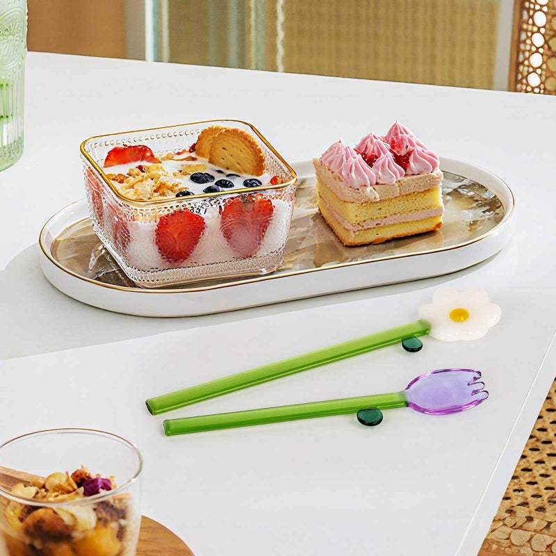 Rddconkit 4 Pcs Borosilicate Color Transparent Glass Spoons,Cute Flower Long Handle Spoons for Ice Cream Dessert Coffee Stirring (Purple Bud Spoon) - Image 5