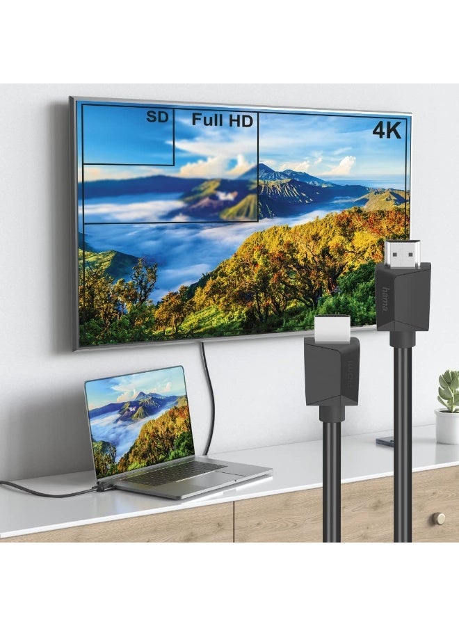 هاما كابل HDMI بدقة 4K من هاما (كابل HDMI عالي السرعة مع منفذ إيثرنت، كابل HDMI بدقة 4K، طول 5 أمتار، موصل ذكر-ذكر، كابل إيثرنت HEC، إرجاع الصوت، HDR، سرعة نقل بيانات 18 جيجابت في الثانية، تردد 600 ميجاهرتز، دقة 4096×2160، محمي) أسود - Image 3