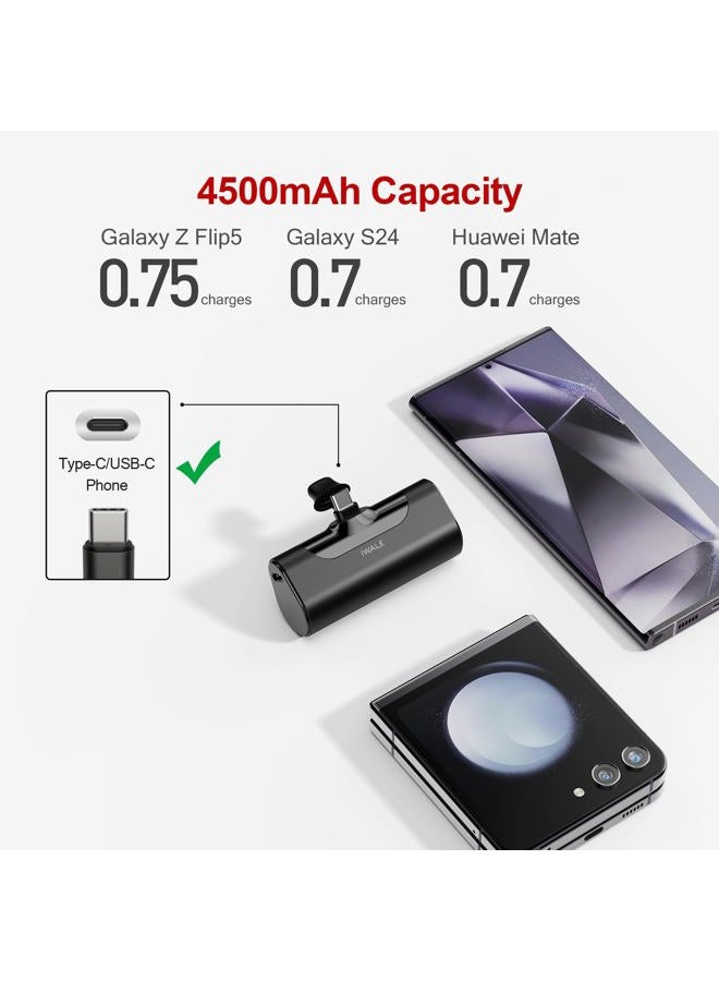 iWalk Small USB-C Portable Charger, 4500mAh Portable Charger for iPhone 16/15 16 Plus 16 Pro Max Mini Power Bank for Samsung Galaxy S25 S24 S23, Z Flip 5, Note, Moto, LG, Google Pixel, Black - Image 2