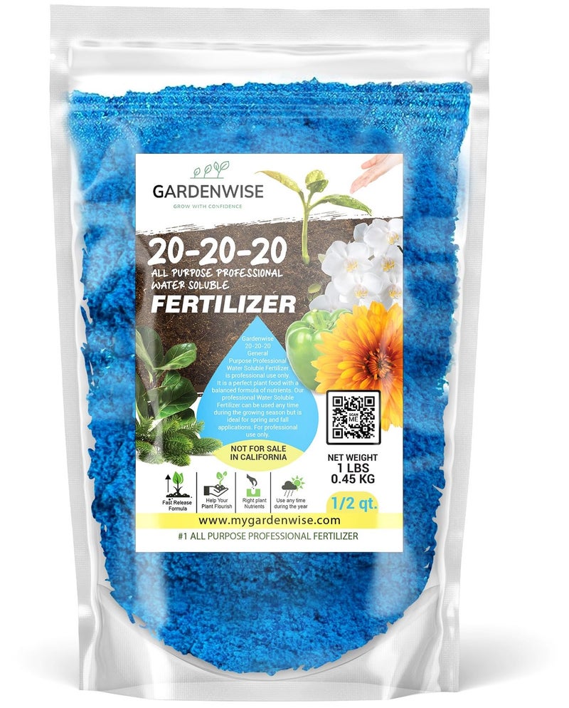 Gardenwise 20-20-20 Water-Soluble Fertilizer – Powder for Liquid Plant Food for Indoor & Outdoor Plants, Orchids, Vegetables, Lawns, Flowers – 20 20 20 Fertilizer 1/2 Quart (1 lb) - Image 1