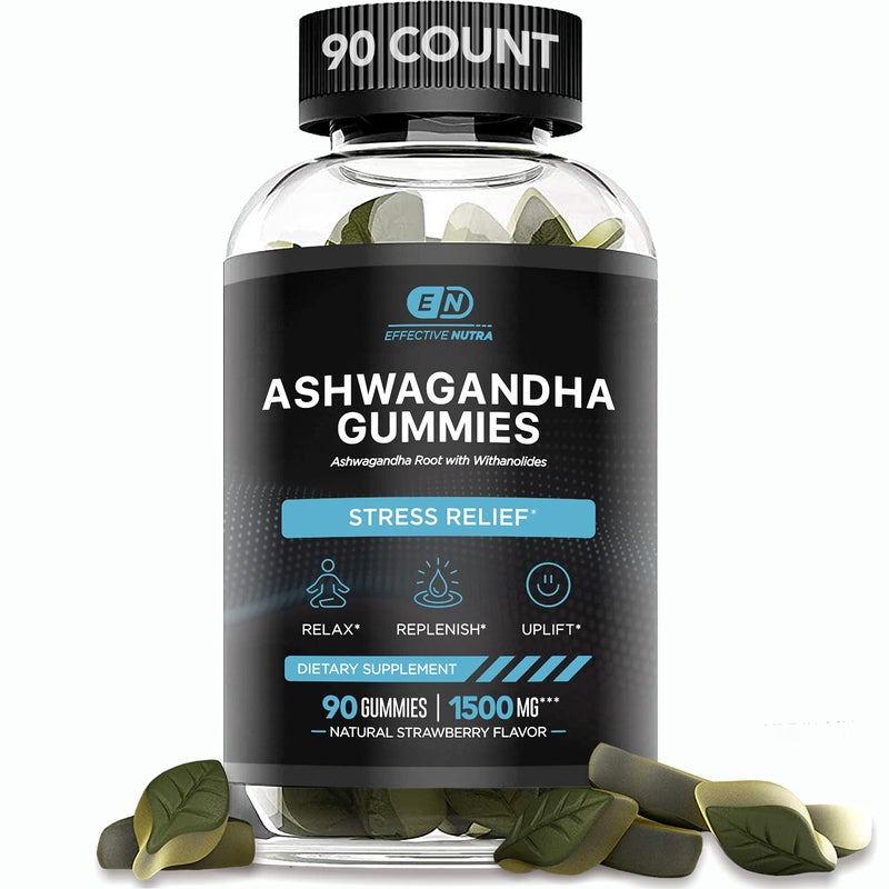 Effective Nutra EFFECTIVE NUTRA Ashwagandha Gummies 1500mg Stress Relief Immune Support Calm Mood Energy Natural Berry Flavor 45Day Supply Vegan GlutenFree NonGMO Supplement for Men Women 90ct