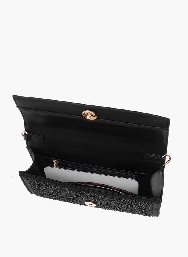 Celeste Women Embellished Crossbody Bag with Chain Strap and Magnetic Button Closure